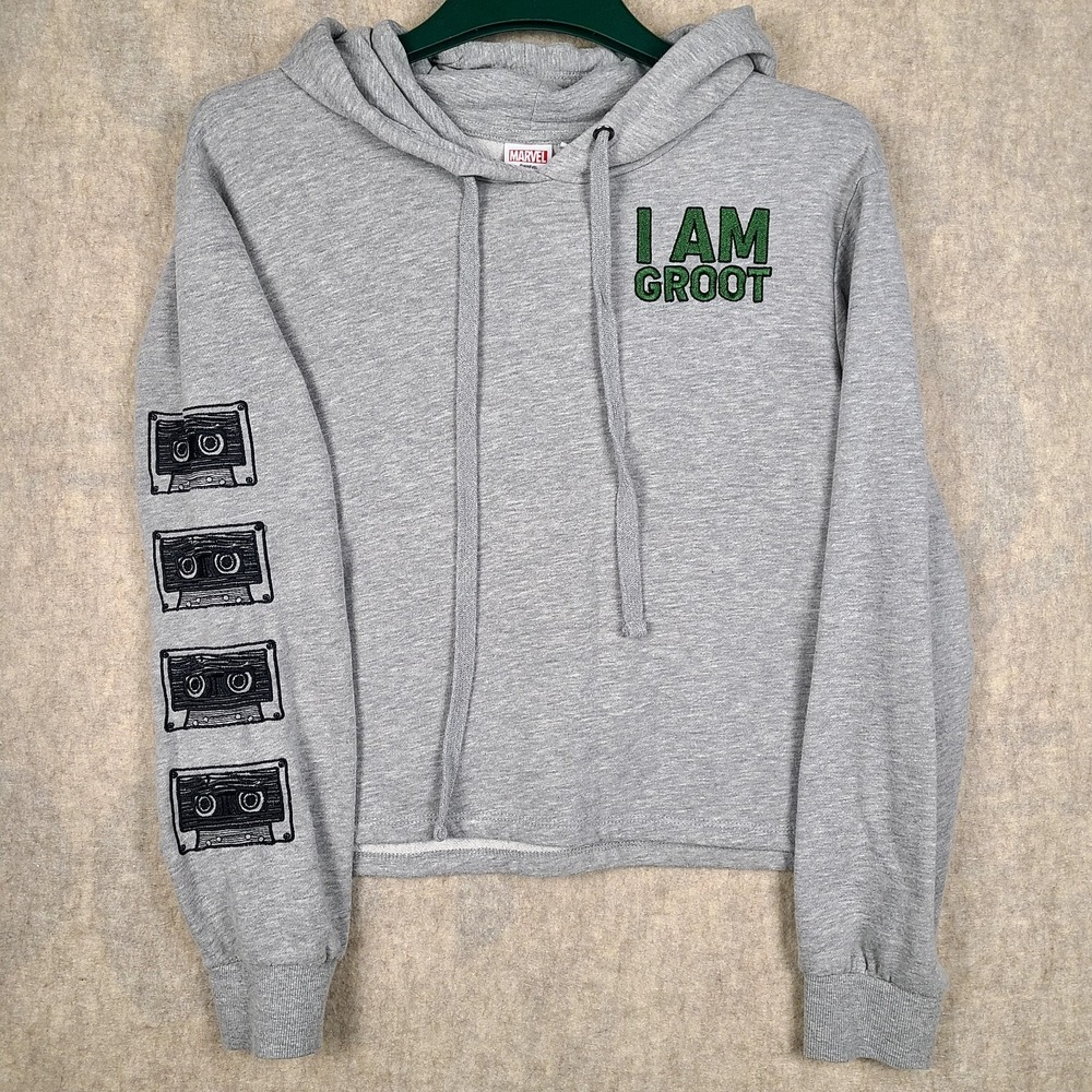 Marvel Guardians I AM GROOT Youth XL Hoodie Crop Sweatshirt Graphic Embroidered